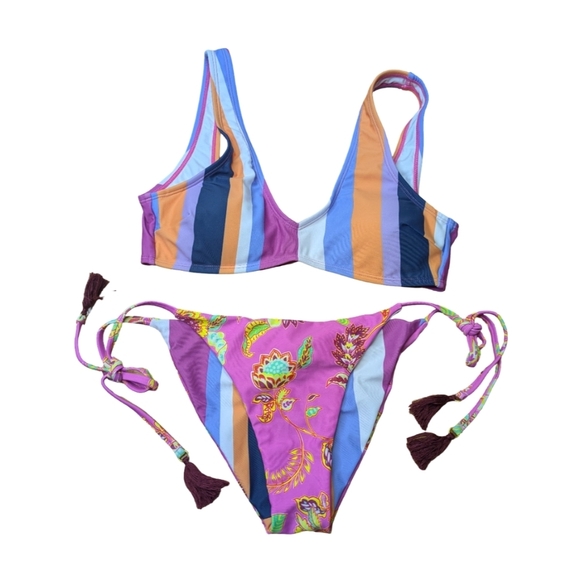 Reversible Festival Vibes Striped Floral Bikini Set Size S NWOT - Picture 5 of 10
